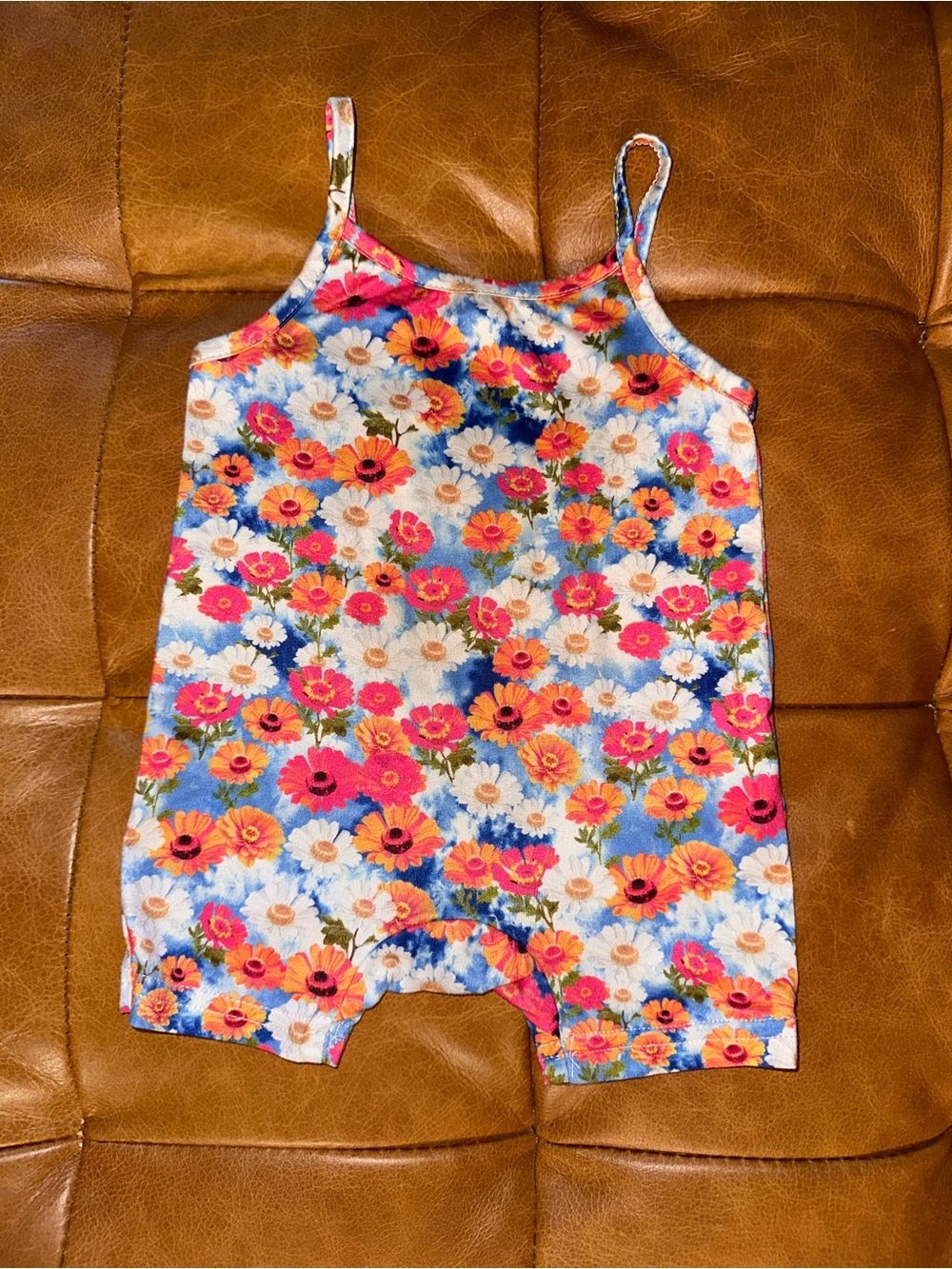 Baby Girls Floral Tank Romper in Pink & Blue